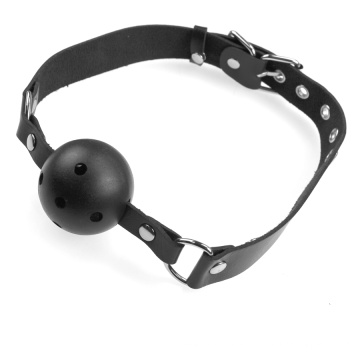 Bandage en cuir noir et doux avec une boule de silicone souple Ball Sex Game Tool Ball Gag